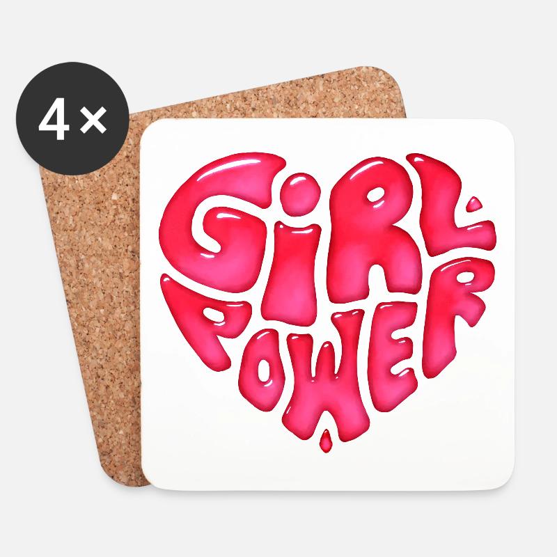 Girlpower Textdesign in Herzform - Untersetzer (4er-Set) - Weiß