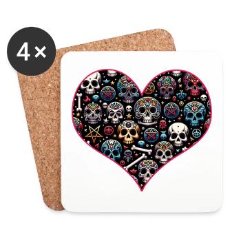 Colorful decorative skull pattern - Coasters (set of 4) - white - Front