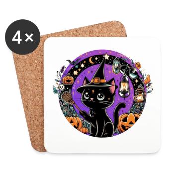Lila Kätzchen Halloween - Untersetzer (4er-Set) - Weiß - Vorne