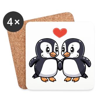 Pingouin Couple Coeur - Dessous de verre (lot de 4) - blanc - Devant