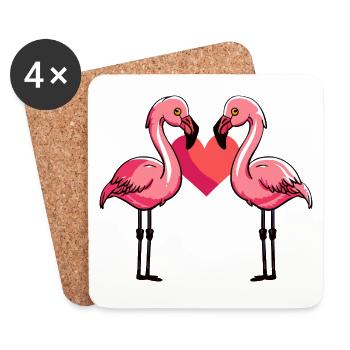 Couple de flamants roses d’amour Oiseau Saint-Valentin - Dessous de verre (lot de 4) - blanc - Devant