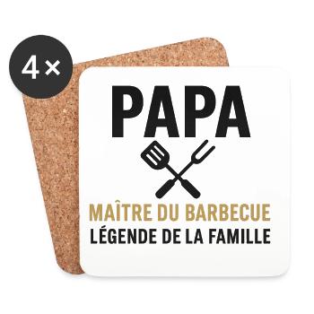 Papa Maître BBQ Légende Famille - Dessous de verre (lot de 4) - blanc - Devant