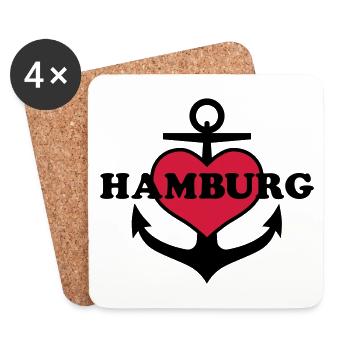Anker Herz Hamburg Maritimes Motiv - Untersetzer (4er-Set) - Weiß - Vorne