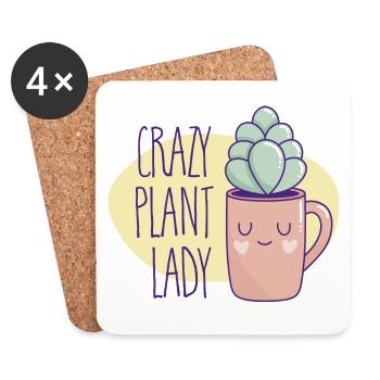 Kawaii Cactus - Dame aux plantes folles - Dessous de verre (lot de 4) - blanc - Devant