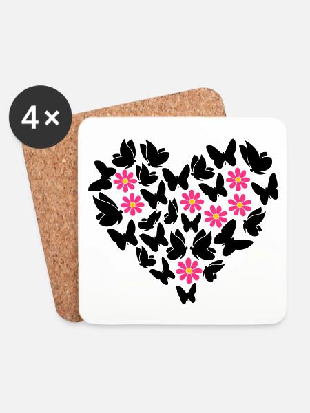 Butterflies in the heart - Coasters (set of 4) - white