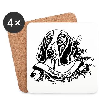 Basset Hound une bannière rétro - Dessous de verre (lot de 4) - blanc - Devant