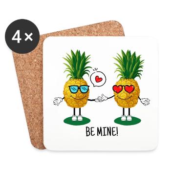 Pineapple Love Couple Be Mine Valentine's Day - Coasters (set of 4) - white - Front