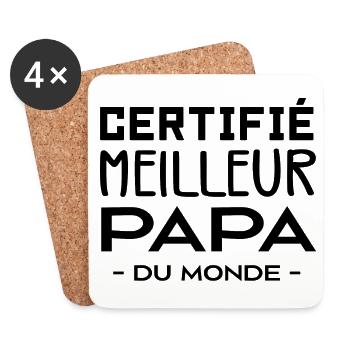 Certifie Meilleur Papa Du Monde Cadeau Papa - Dessous de verre (lot de 4) - blanc - Devant