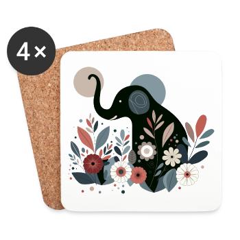 Éléphant floral - Dessous de verre (lot de 4) - blanc - Devant