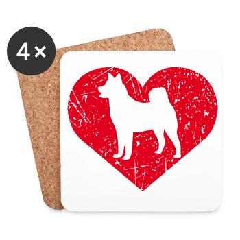 Cœur de husky - Dessous de verre (lot de 4) - blanc - Devant