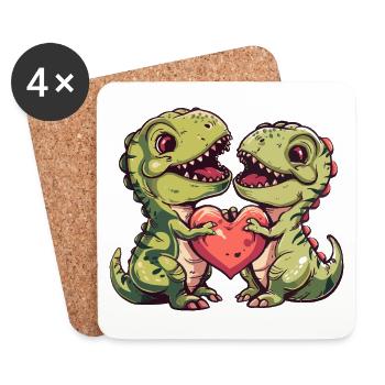 Dinosaur Love Couple - Coasters (set of 4) - white - Front