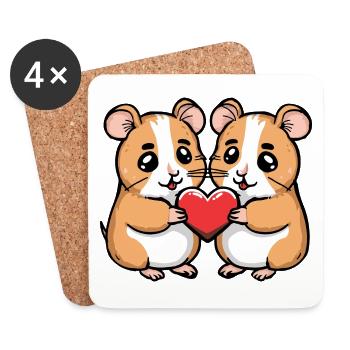 Hamster Couple Saint-Valentin - Dessous de verre (lot de 4) - blanc - Devant