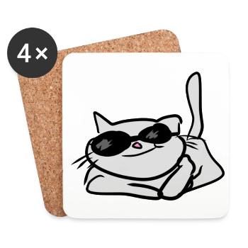 cool chat animal de compagnie été - Dessous de verre (lot de 4) - blanc - Devant