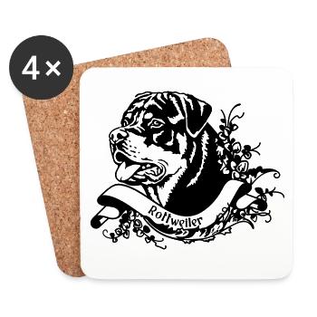 Rottweiler male on retro banner - Coasters (set of 4) - white - Front