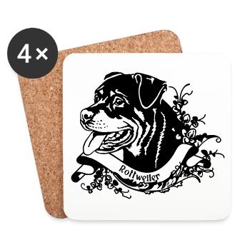 Rottweiler Hündin an Retro Banner - Untersetzer (4er-Set) - Weiß - Vorne