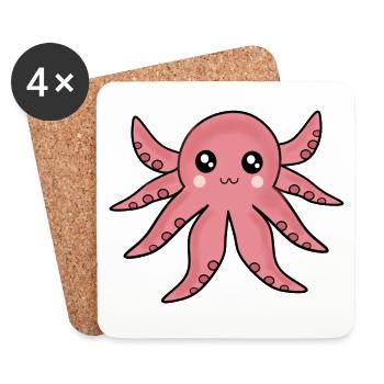 Kawaii Octopus Kawaii Girl Kawaii Manga - Coasters (set of 4) - white - Front