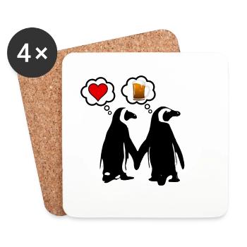 Mann & Frau Pinguin Humor, lustig, Geschenk - Untersetzer (4er-Set) - Weiß - Vorne