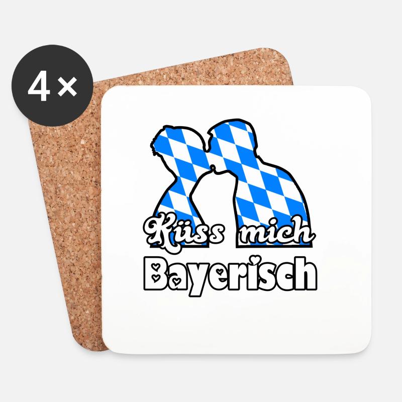 Küss mich Bayerisch Bayern Liebe Paar Geschenk - Untersetzer (4er-Set) - Weiß