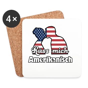 Küss mich Amerikanisch Geschenk - Untersetzer (4er-Set) - Weiß - Vorne