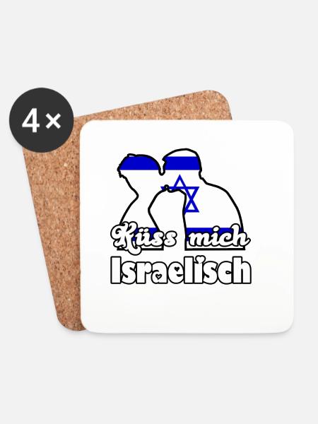 Küss mich Israelisch Geschenk - Untersetzer (4er-Set) - Weiß