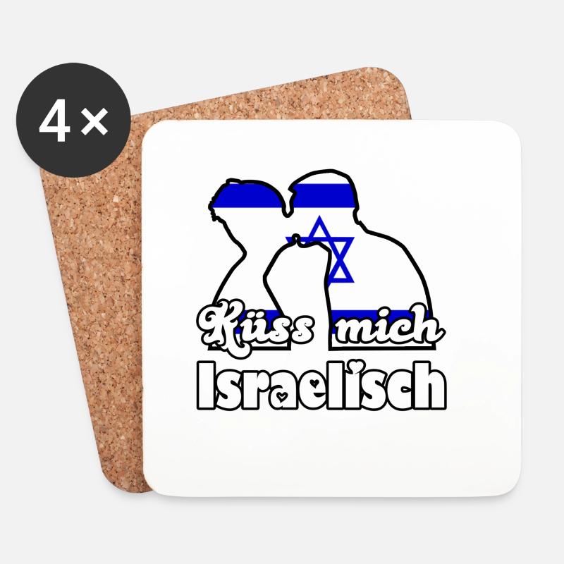 Küss mich Israelisch Geschenk - Untersetzer (4er-Set) - Weiß
