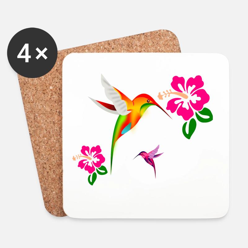 Bunter Kolibri im Hibiskusduett - Untersetzer (4er-Set) - Weiß