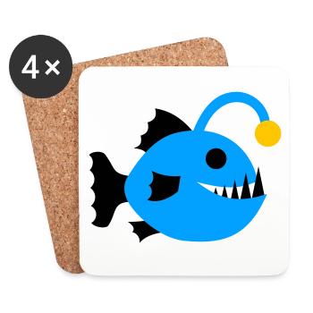 Fisch Anglerfisch Tiefsee Tiefseefisch Grafik Icon - Untersetzer (4er-Set) - Weiß - Vorne
