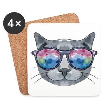 Happy Chat confortable - Dessous de verre (lot de 4) - blanc - Devant