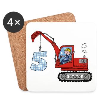 Bagger 5. Geburtstag - Untersetzer (4er-Set) - Weiß - Vorne