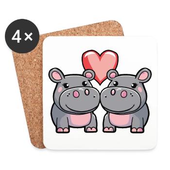 Hippopotamus Couple Heart - Coasters (set of 4) - white - Front