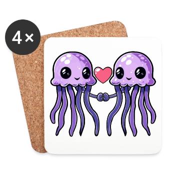 Méduses Couple Saint-Valentin - Dessous de verre (lot de 4) - blanc - Devant