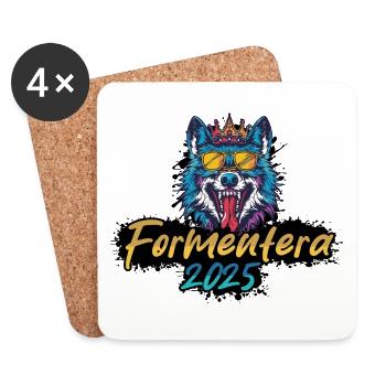 Formentera 2025 Party Wolf - Untersetzer (4er-Set) - Weiß - Vorne