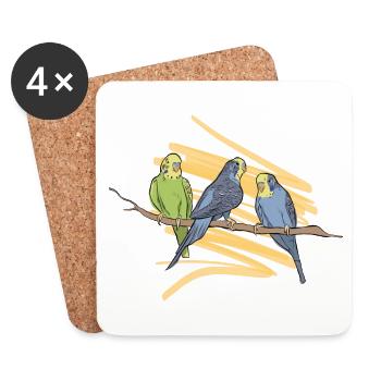 Wellensittich Zeichnung - Untersetzer (4er-Set) - Weiß - Vorne