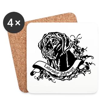 Labrador Retriever sur retro banner - Dessous de verre (lot de 4) - blanc - Devant