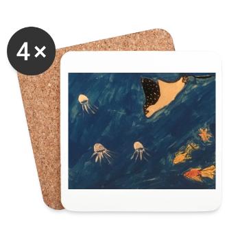 Raies avec des poissons - Dessous de verre (lot de 4) - blanc - Devant