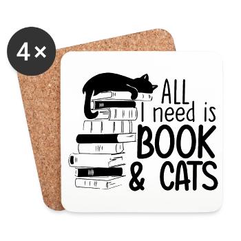 All I Need Is Book & Cats - Coasters (set of 4) - white - Front