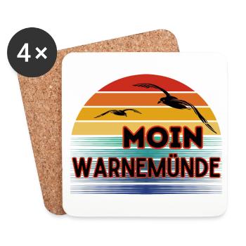 Moin Warnemünde avec mouette dans un style rétro - Dessous de verre (lot de 4) - blanc - Devant