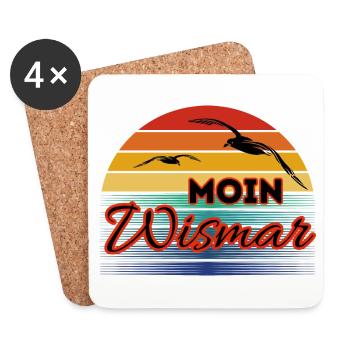 Moin Wismar mit Möwe im Retro Style - Untersetzer (4er-Set) - Weiß - Vorne