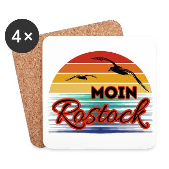 Moin Rostock with Seagull in Retro Style - Coasters (set of 4) - white - Front