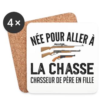 chasseur née pour aller à la chasse père et fille - Dessous de verre (lot de 4) - blanc - Devant