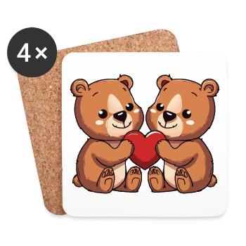 Bear Couple Heart - Coasters (set of 4) - white - Front