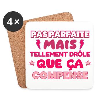 Pas parfaite mais drôle,humour,citation,Drôles - Dessous de verre (lot de 4) - blanc - Devant