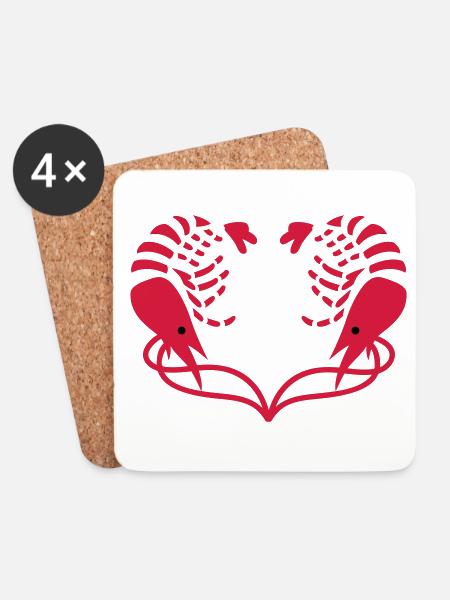 Heart of Shrimps - Coasters (set of 4) - white