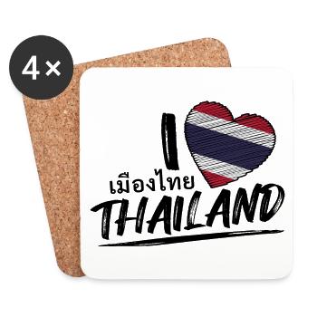 I love Thaïlande - Thaïlande Signe drapeau - Dessous de verre (lot de 4) - blanc - Devant