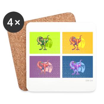 DIN O4 (Saurier-Pop-Art-Edition) - Untersetzer (4er-Set) - Weiß - Vorne