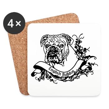 Bulldog sur retro banner n ° 3 - Dessous de verre (lot de 4) - blanc - Devant