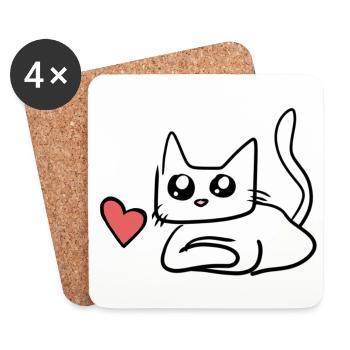 Katze Herz Symbol Süß - Untersetzer (4er-Set) - Weiß - Vorne