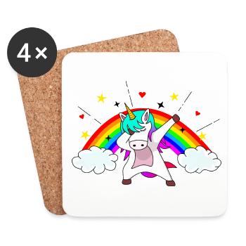 Cool dabbing unicorn in front of a beautiful rainbow - Coasters (set of 4) - white - Front