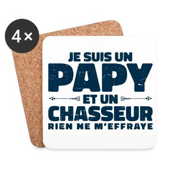 Je Suis Papy Et Un Chasseur Rien Ne M'effraye - Dessous de verre (lot de 4) - blanc - Devant