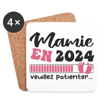 Mamie en 2024 | Cadeau future mamie 2024 Cadeau - Dessous de verre (lot de 4) - blanc - Devant